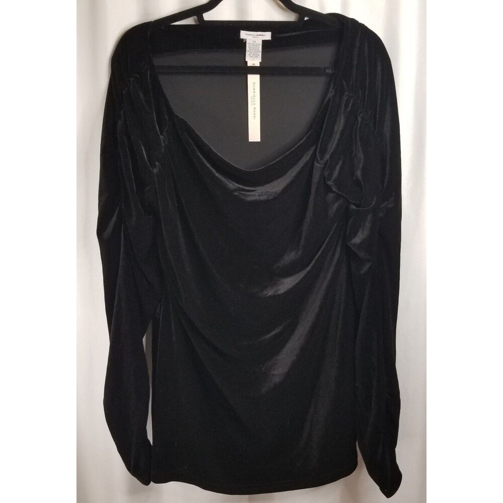 Women's Black Velvet Top Gabriella Rossi Scoop Neck Long Sleeve NEW Tags Size 2X